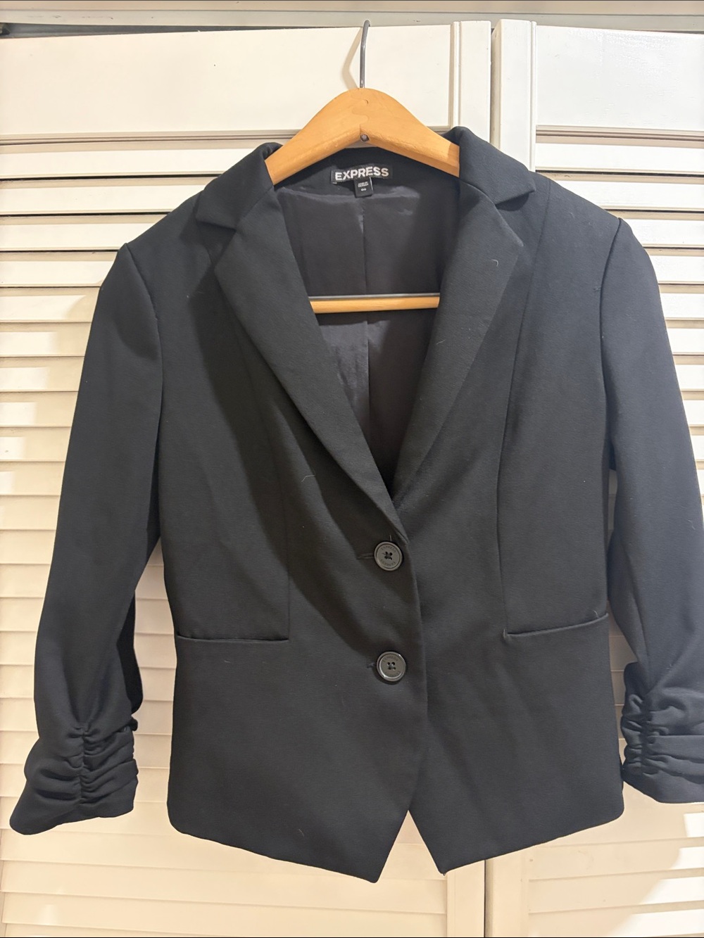 Express Black Ruched Sleeve Tailored Blazer